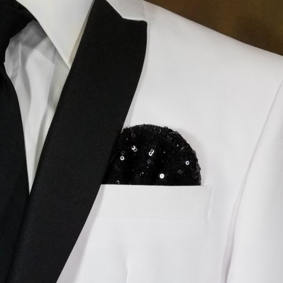 New! Men's Black Sequin Pre-Folded Pocket Square Insert - Picture 3 of 7